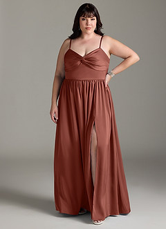 Azazie Zeya Brautjungfernkleider A-Linie Plissee Stretch-Satin Kleid Rotbraun image17