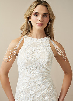 Azazie Rosa Abiti da Sposa Abito Tubino in Pizzo Bianco Diamante Champagne image4