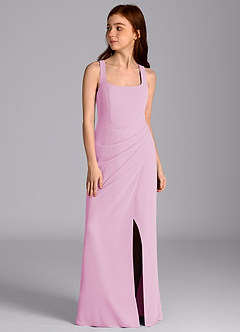 Azazie Mero Junior Vestido de Rosa Caramelo de Gasa de Corte Sirena con Plisado image5