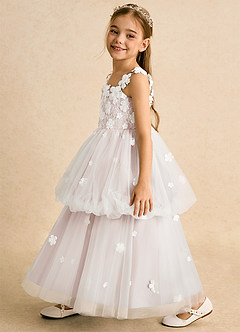 Azazie Teacup Blumenmädchenkleider Ballkleid Spitze Tüll Kleid Elfenbein Blassrosa image3