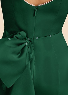 Azazie Emi Junior Dark Green Sheath Bow Stretch Satin Dress image7