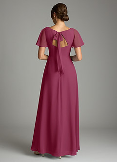 Azazie Kimber Bridesmaid Dresses Mulberry A-Line Flounce Sleeve Chiffon Dress image3
