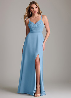Azazie Terese Bridesmaid Dresses Steel Blue A-Line Pleated Chiffon Dress image1