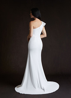 Azazie Notori Wedding Dresses Diamond White Mermaid One Shoulder Stretch Crepe Dress image4