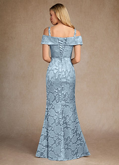 Azazie Canton Mother of the Bride Dresses Sky Blue Mermaid Off the Shoulder Floral Burnout Dress image7