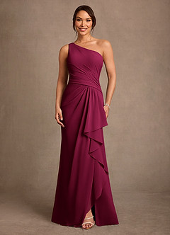 Azazie Floy Mother of the Bride Dresses Burgundy Sheath One Shoulder Chiffon Dress image1