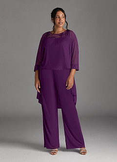 Azazie Frances Mother of the Bride Dresses Grape Jumpsuit/Pantsuit Scoop Mesh Dress image11
