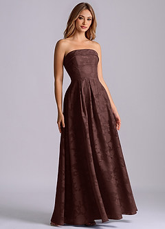 Azazie Lucienne Bridesmaid Dresses Ganache A-Line Strapless Floral Burnout Dress image3