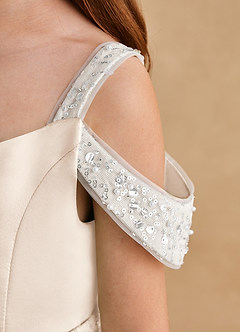 Azazie Jodi Flower Girl Dresses White Alabaster A-Line Matte Satin Dress image6