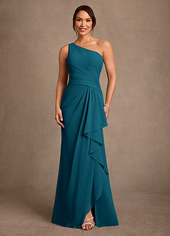 Azazie Floy Mother of the Bride Dresses Ink Blue Sheath One Shoulder Chiffon Dress image1
