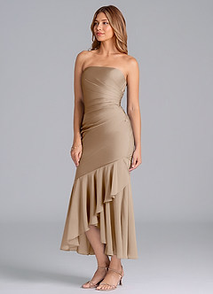 Azazie Danie Jurken voor bruidsmeisjes Jurk van Chiffon met Kolom Strapless Taupe image4
