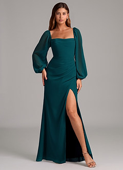 Azazie Brixley Bridesmaid Dresses Pine Mermaid Long Sleeve Chiffon Dress image4