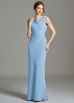 Azazie Kieryn Bridesmaid Dresses Powder Blue Mermaid Pleated Chiffon Dress image4