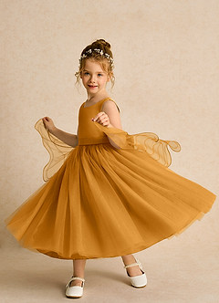 Azazie Pear vestidos de niña de las flores Vestido de Caramelo de Tul de Princesa con Lazo image2