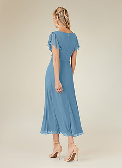 Azazie Vera Mother of the Bride Dresses Steel Blue A-Line V-Neck Pleated Mesh Dress image3