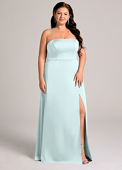 Azazie Wren Brudtärnklänningar Klä av A-Linje i Stretch Satin Axelbandslös Havsglas Konvertibel image9