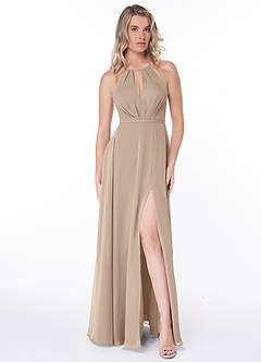 Azazie Evalleen Robes de demoiselle d'honneur Robe Trapèze en Mousseline de soie Plissée Taupe image2