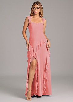 Azazie Sloane Bridesmaid Dresses Coral A-Line Sweetheart Neckline Chiffon Dress image1