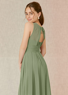 Azazie Bibiane Junior Pistachio A-Line Pleated Chiffon Dress image8