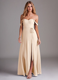 Azazie Aaron Brautjungfernkleider Wandelbar A-Linie Schulterfrei Chiffon Kleid Alabaster Weiß image4