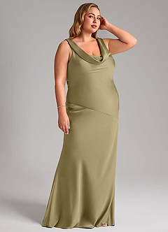 Azazie Rylina Bridesmaid Dresses Moss Green Mermaid Stretch Satin Dress image10