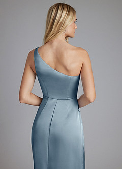 Azazie Phaedra Bridesmaid Dresses Dusty Blue A-Line One Shoulder Stretch Satin Dress image6