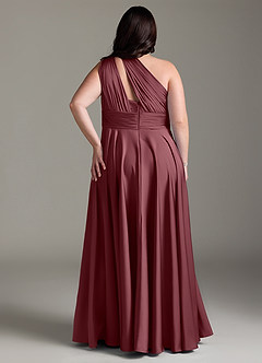 Azazie Charlize Bridesmaid Dresses Desert Rose A-Line One Shoulder Stretch Satin Dress image10