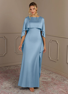 Azazie Eli Mère de la mariée Robes Robe Fourreau en Satin extensible Col de bateau Poudre Bleue image4