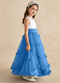 Azazie Vi Flower Girl Dresses Blue Jay A-Line Sleeveless Tulle Dress image7