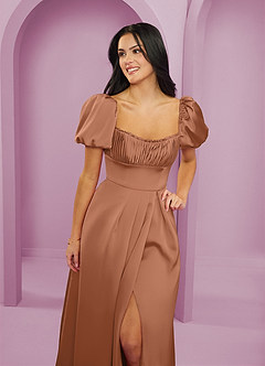 Barbie ♥ Azazie Final Sale Bronzer A-Line Ruched Stretch Satin Dress image5