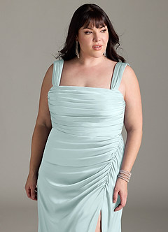 Azazie Jesaphine Bridesmaid Dresses Sea Glass Sheath Bow Stretch Satin Dress image12