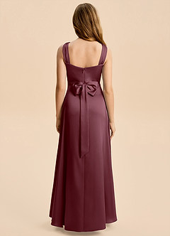 Azazie Kiki Junior Sangria A-Line Bow Stretch Satin Dress image5