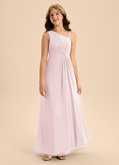 Azazie Brooke Junior Blushing Pink A-Line Side Slit Chiffon Dress image5