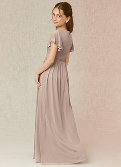 Azazie Mosley Junior A-Linie Gestreift Gittergewebe Kleid Taupe image2