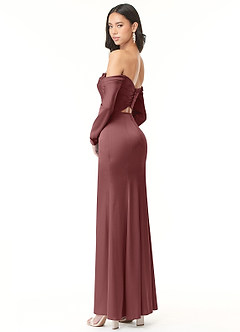 Azazie Hallie Vestidos de damas de honor Vestido de Acai de Satén Elástico de Recto Convertible con Manga larga con hombros descubiertos image6
