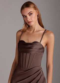 Azazie Brookelle At-home Try On Dresses Agave Sheath Sweetheart Corset Stretch Satin Dress image7