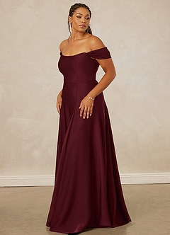 Christian Siriano Bridal for Azazie 1002 Bridesmaid Dresses Cabernet A-Line Off the Shoulder Stretch Satin Convertible Dress image12