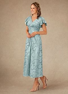 Azazie Vera Mother of the Bride Dresses Mist A-Line Pleated Floral Burnout Dress image2