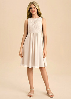 Azazie Skyla Junior Jurk van Chiffon met A-Lijn Geplooid Wit Albast image3