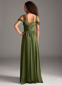 Azazie Lianne Bridesmaid Dresses Olive A-Line Off the Shoulder Stretch Satin Dress image5