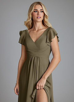 Azazie Omari Vestidos de damas de honor Vestido de Verde Sauce de Gasa de Corte en A image5