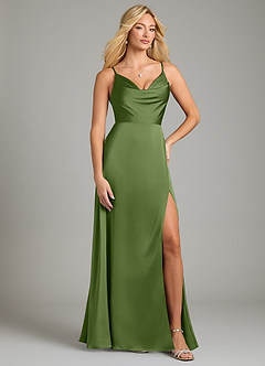 Azazie Sarella Vestidos de damas de honor Vestido de Enebro de Satén Elástico de Corte en A con Plisado image1