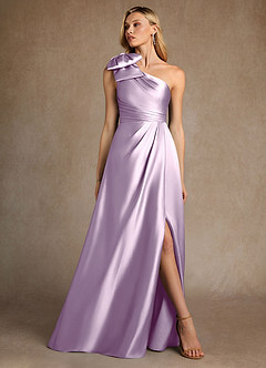 Azazie Easton Mother of the Bride Dresses Frosted Lilac A-Line One Shoulder Stretch Satin Dress image4