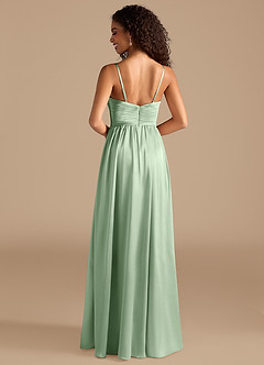 Azazie Alia Abiti da Damigella Abito A-Line in Raso Metallizzato Plissettato Matcha image4