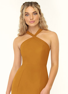 Azazie Rue Bridesmaid Dresses Butterscotch A-Line Halter Chiffon Dress image6