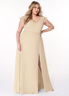 Azazie Claudine Abiti da Damigella Abito A-Line in Chiffon con Maniche a Farfalla Champagne image10