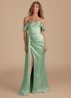 Azazie Amyra Brautjungfernkleider Wandelbar Meerjungfrau-Linie Herzausschnitt Metallischer Satin Kleid Matcha image4