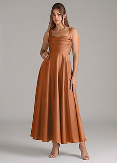 Azazie Shaude Brautjungfernkleider A-Linie Plissee Stretch-Satin Kleid Kupfer image1