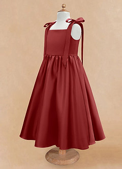 Azazie Chelsie Flower Girl Dresses Rust A-Line Bow Matte Satin Dress image7