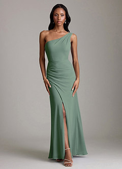 Azazie Madelyn Bridesmaid Dresses Eucalyptus Mermaid One Shoulder Chiffon Convertible Dress image7